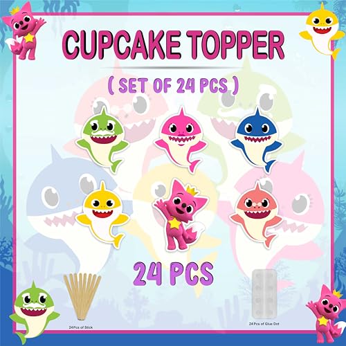Seyal "Bby Shrk Cupcake Toppers – Cute Party Decorations for Bby Shrk-Themed Birthdays – Fun & Colorful Cake Toppers for Birthday Parties – Multicolor Set of 24" - Image 5