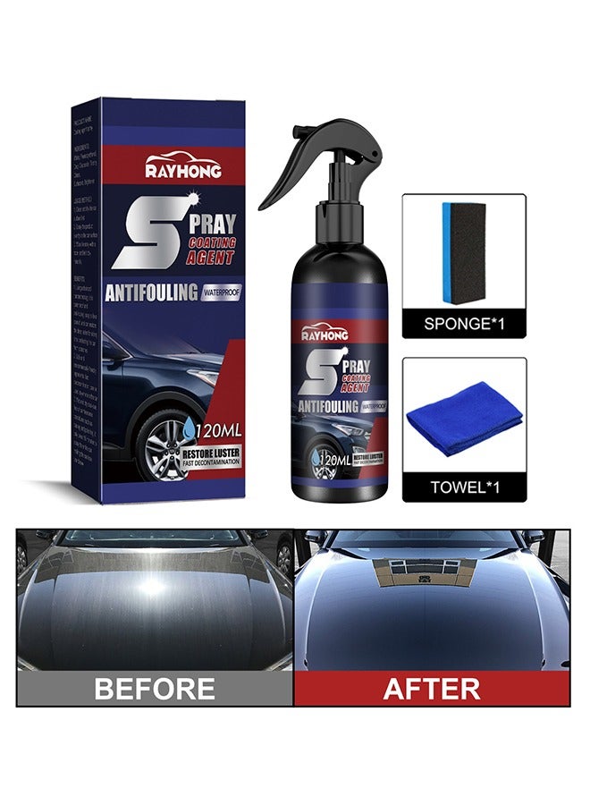 RAYHONG Spray Coating Agent Antifouling Waterproof - High Protection Nano coating, anti-fouling, Enhanced gloss, 3 in 1 High Protection Quick Automotive Coating spray, towels and sponges (120ML) - Image 1