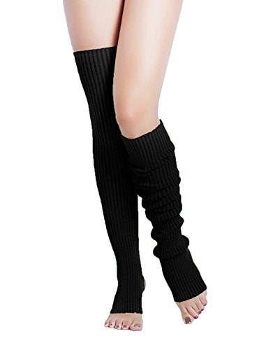v28 Long Leg Warmer, Women’s Men 80s Party Ribbed Knit Dance Sports, 71(bk+bk) - Image 4