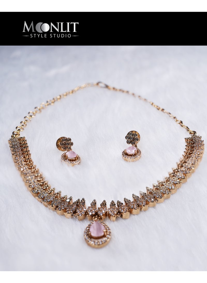 Necklace Set with Pastel Rose Pink Drops