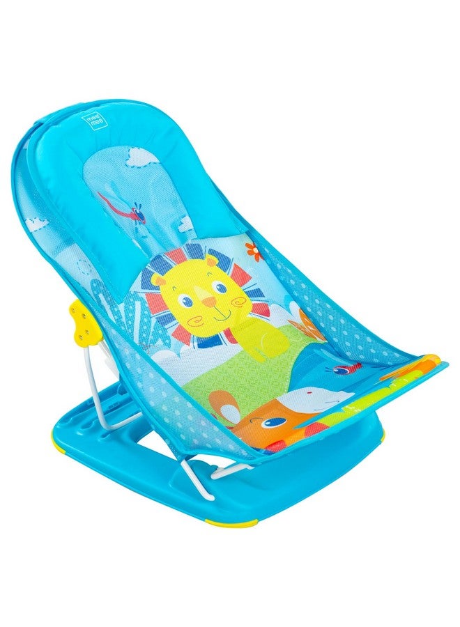 mee mee Mee Mee Newborn Baby Bather | Bath Chair for Newborns and Infants 0-12 Months | Foldable | 3 Position Adjustable chair | Anti Skid Base | Washable Soft Mesh Seat | for Babies Upto 5Kg (Blue) - Image 1