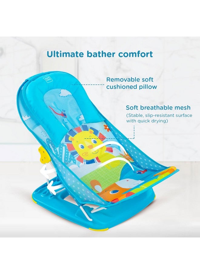 mee mee Mee Mee Newborn Baby Bather | Bath Chair for Newborns and Infants 0-12 Months | Foldable | 3 Position Adjustable chair | Anti Skid Base | Washable Soft Mesh Seat | for Babies Upto 5Kg (Blue) - Image 2