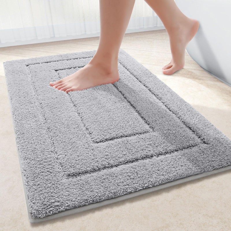Buganda Bathroom Rugs 30 x 20 Soft and Absorbent Microfiber Bath Rugs NonSlip Shaggy Shower Carpet Machine Wash Dry Bath Mats for Bathroom Floor Tub and Shower Grey