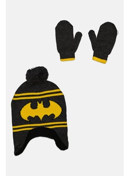 Batman Toddlers Boy 2 Pcs Beanie And Gloves Set, Grey  - Image 1