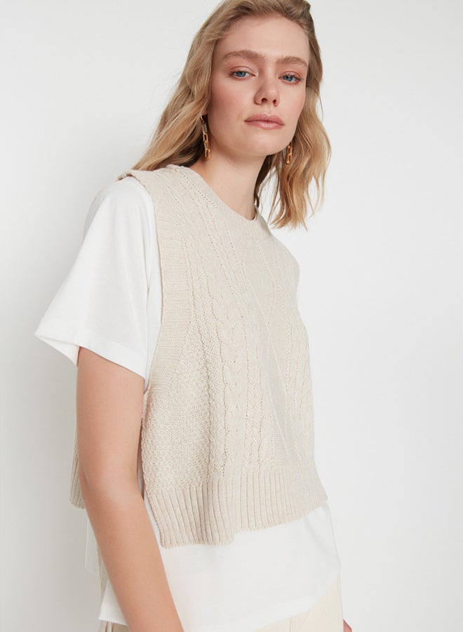 trendyol Stone Crop Side Ribbon/Bow Tie Detailed Knit Sweater - Image 3