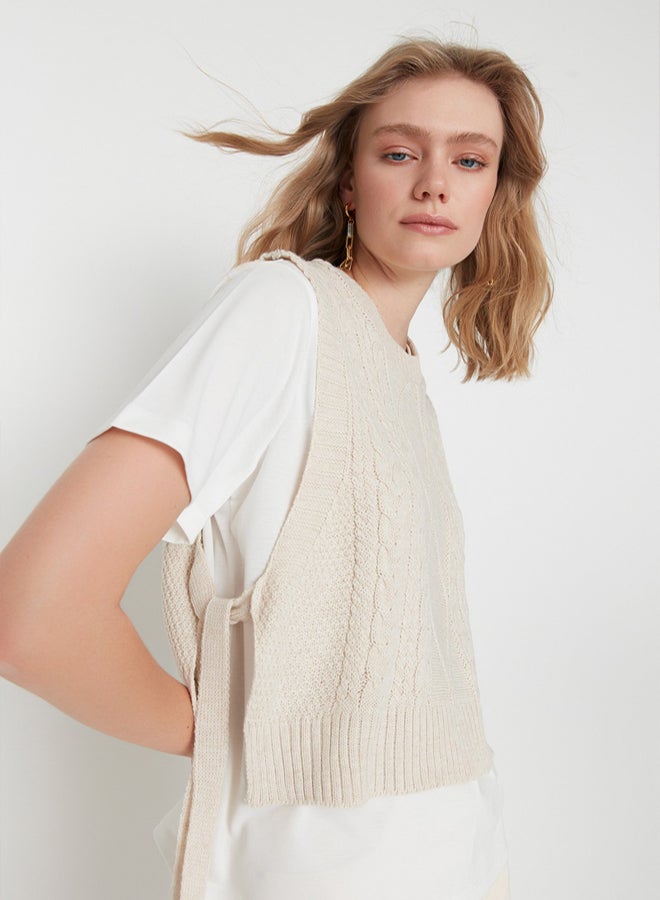 trendyol Stone Crop Side Ribbon/Bow Tie Detailed Knit Sweater - Image 2