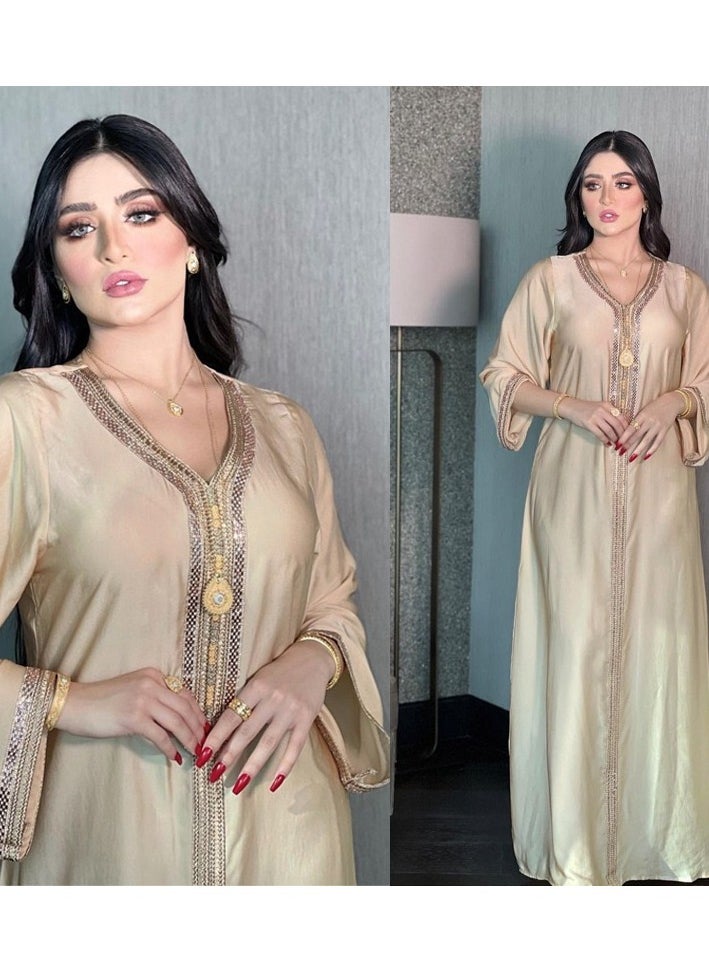 ShineShe Muslim Dress Dubai Women's Fashion Abaya Long Dress Beaded Dress Robe  - Image 1