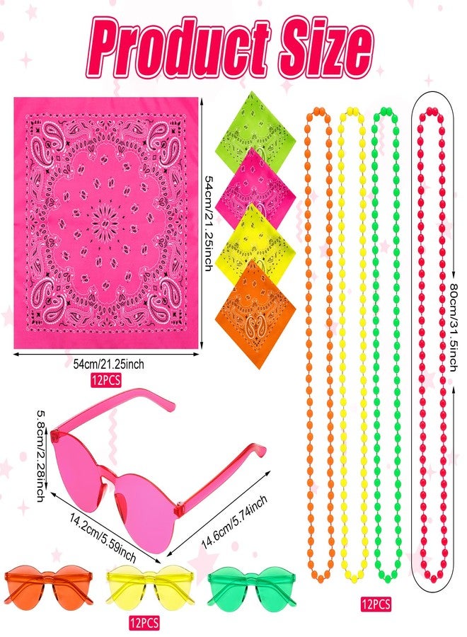 چوينت مجموعة إكسسوارات لعبة كرة القدم النيونية من جونتي، 48 قطعة، زينة لحفلات العودة للوطن - 12 منديل رأس، 12 نظارة شمسية، 24 قلادة خرزية. هدايا حفلات نيون بالجملة للمناسبات الرياضية، وروح المدرسة، وأيام الأسبوع. - Image 2
