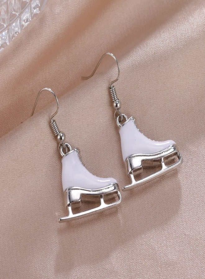 OIDIMS Skating Shoe Dangle Earring for Women Stainless Steel CZ Crystal Ice Skating Piercing Drop Studs Figure Skating Dangling Earrings Birthday Fashion Gifts for Skate Lover Sports Style (White) - Image 3