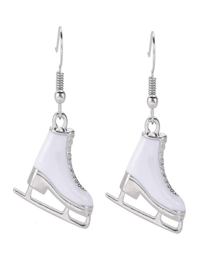 OIDIMS Skating Shoe Dangle Earring for Women Stainless Steel CZ Crystal Ice Skating Piercing Drop Studs Figure Skating Dangling Earrings Birthday Fashion Gifts for Skate Lover Sports Style (White) - Image 1