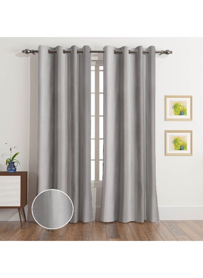 Home Box Dove Extra Long Dimout Velvet Curtain Set - Grey - Image 1