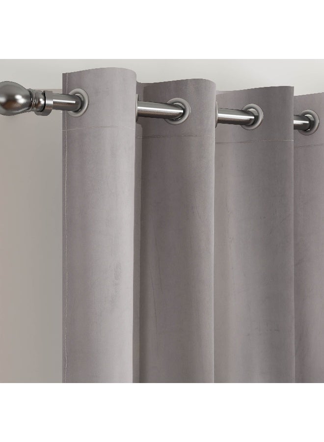 Home Box Dove Extra Long Dimout Velvet Curtain Set - Grey - Image 2