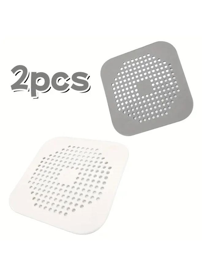 Gray White 2 Pack Shower Drain Cover With Suction Cup Hair Filter Flat Bottom Plug - Image 1