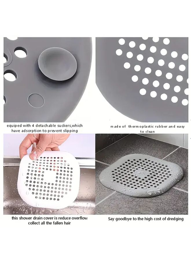 Gray White 2 Pack Shower Drain Cover With Suction Cup Hair Filter Flat Bottom Plug - Image 5