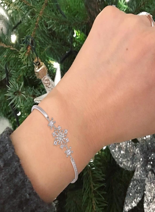 Flyonce Snowflake Bracelets for Women, Sparkle White Cubic Zirconia Snow Flake Flower Bangle Link Bracelet Christmas Jewelry Gift - Image 4