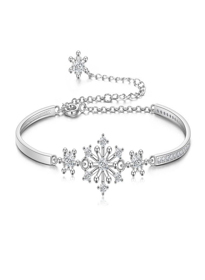 Flyonce Snowflake Bracelets for Women, Sparkle White Cubic Zirconia Snow Flake Flower Bangle Link Bracelet Christmas Jewelry Gift - Image 1