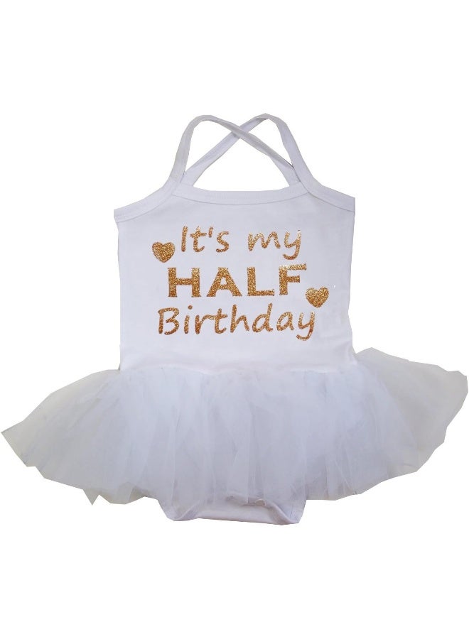 Kirei Sui Kirei Sui Baby Gold Sparkle Half 1/2 Birthday Tulle Tutu Bodysuit Dress 