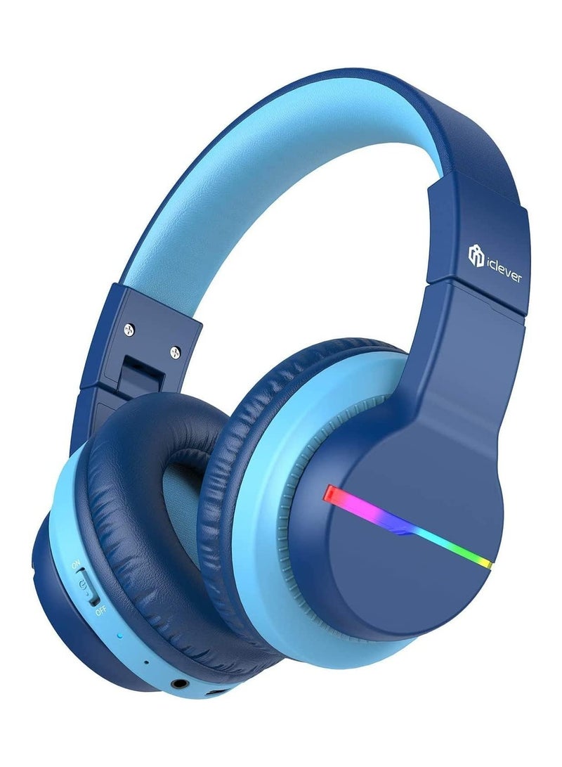 iClever سماعات بلوتوث للأطفال، BTH12 سماعات لاسلكية ملونة مع أضواء LED، فوق الأذن مع حد حجم 74/85/94dB، 55 ساعة من وقت التشغيل، بلوتوث 5.2، ميكروفون مدمج للمدرسة/اللوحة/الكمبيوتر الشخصي - Image 1