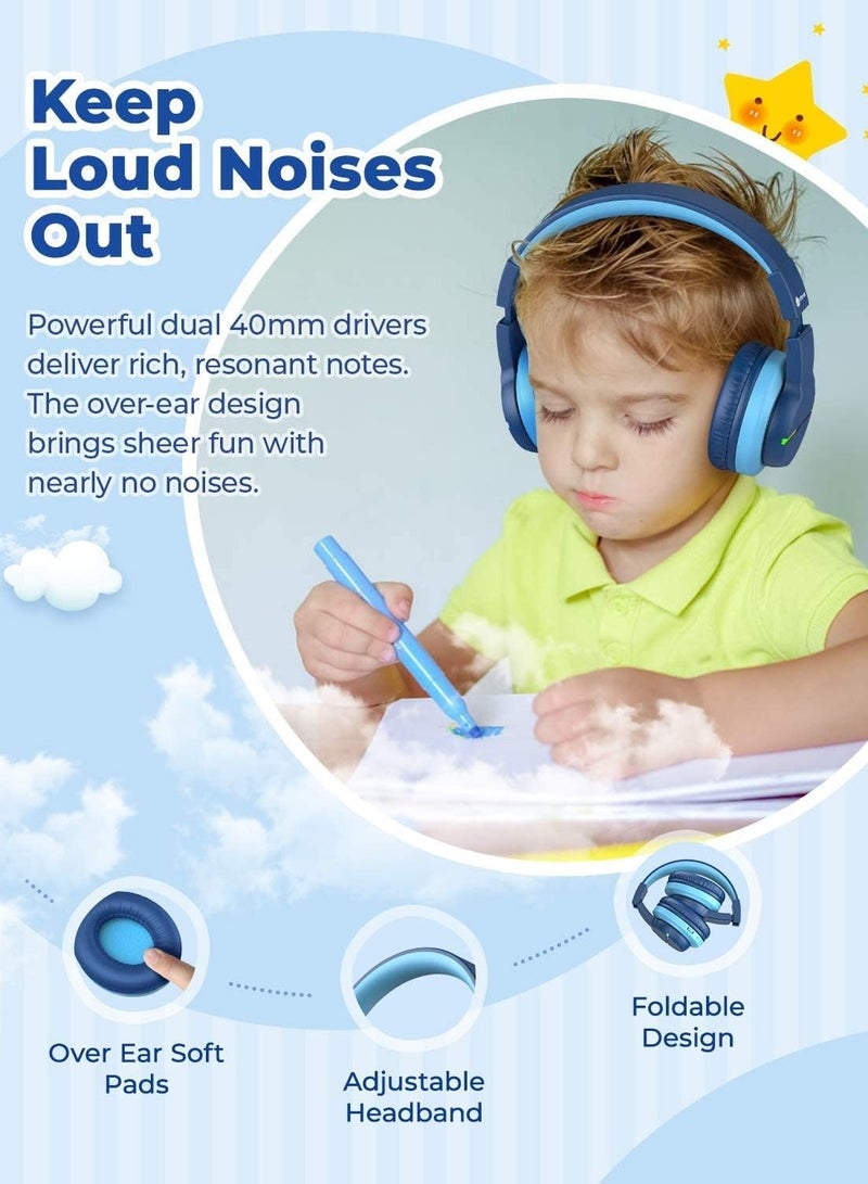 iClever سماعات بلوتوث للأطفال، BTH12 سماعات لاسلكية ملونة مع أضواء LED، فوق الأذن مع حد حجم 74/85/94dB، 55 ساعة من وقت التشغيل، بلوتوث 5.2، ميكروفون مدمج للمدرسة/اللوحة/الكمبيوتر الشخصي - Image 2