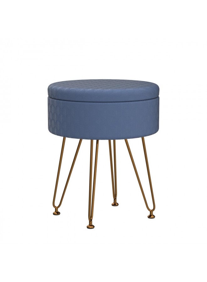 Cpintltr Footrest Footstools Round Velvet Ottoman with Storage Space Soft Vanity Chair with Memory Foam Seat Small Side Table Hallway Step Stool 4 Gold Metal Legs with Adjustable Footings Champagne - Image 3