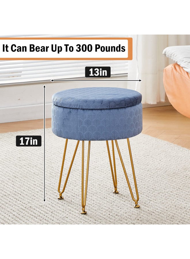 Cpintltr Footrest Footstools Round Velvet Ottoman with Storage Space Soft Vanity Chair with Memory Foam Seat Small Side Table Hallway Step Stool 4 Gold Metal Legs with Adjustable Footings Champagne - Image 4
