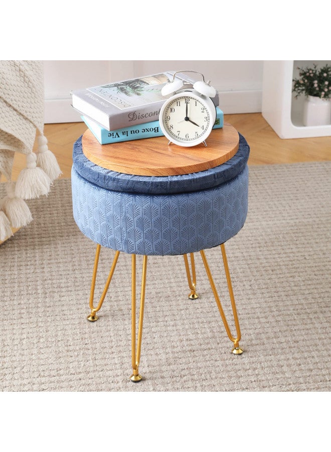 Cpintltr Footrest Footstools Round Velvet Ottoman with Storage Space Soft Vanity Chair with Memory Foam Seat Small Side Table Hallway Step Stool 4 Gold Metal Legs with Adjustable Footings Champagne - Image 1