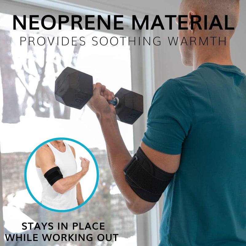 BraceAbility Bicep Band - Upper Arm Compression Sleeve Support Brace for Tendonitis Treatment, Tears, Swelling Relief, Injuries, Tendon Rupture, Brachii Muscle Strains, Tricep Pain Wrap (One Size) - Image 3