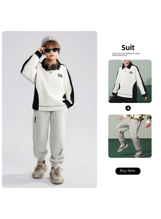 abckids Children's Set】boys' Two-piece Set For Fall 2025, Fashionable Color-block Hoodie With Athletic Casual Pants For Older Kids - Image 2