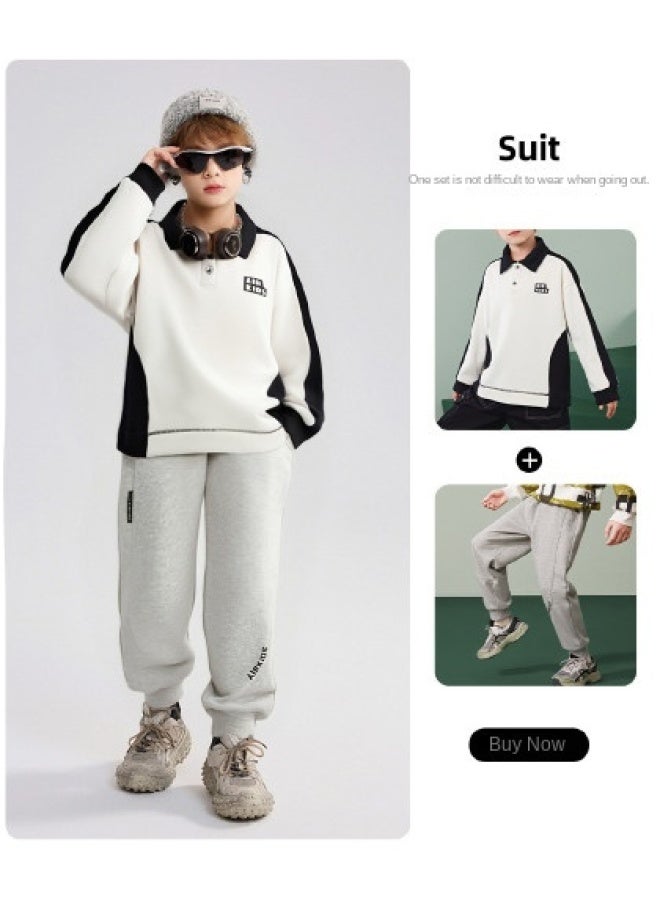 abckids Children's Set】boys' Two-piece Set For Fall 2025, Fashionable Color-block Hoodie With Athletic Casual Pants For Older Kids - Image 1