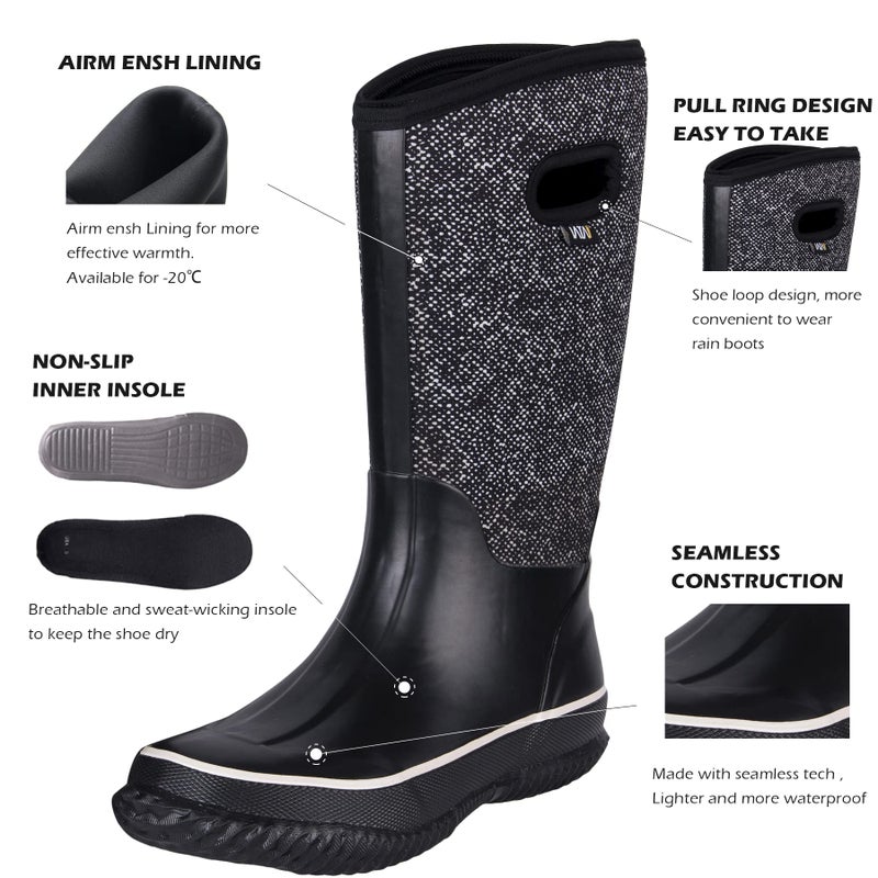 WTW Mid Calf Rain Boots for Women - Waterproof Insulated Neoprene Mud Boots Outdoor Hunting Garden Boots - Image 3