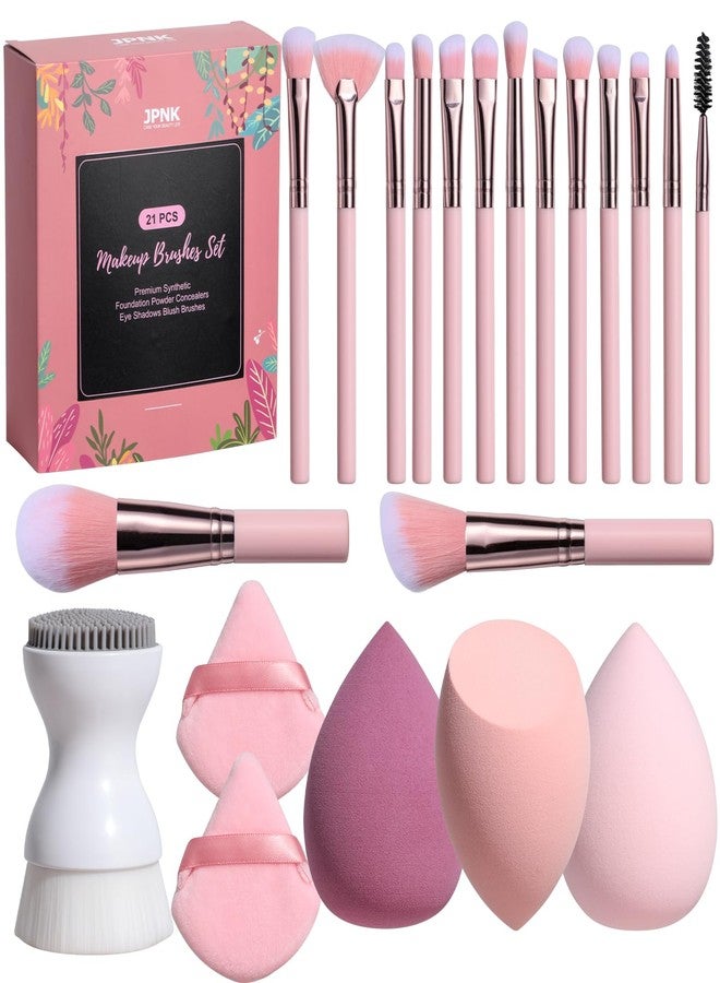 JPNK 21PCS Makeup Brushes Set - Premium Synthetic Foundation Powder Concealers Eye Shadows Blush Brushes - Image 1