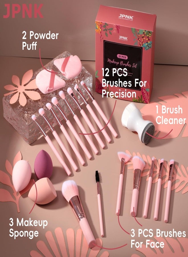 JPNK 21PCS Makeup Brushes Set - Premium Synthetic Foundation Powder Concealers Eye Shadows Blush Brushes - Image 5