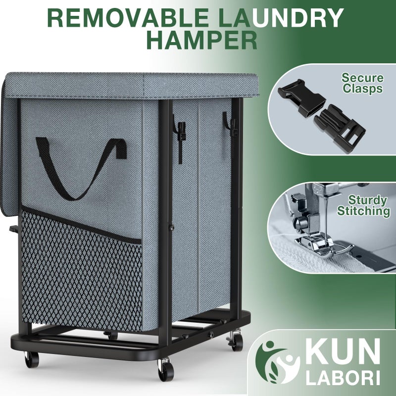 kunlabori 50 Gal(190L) High Grade Large Laundry Basket with Wheels, Rolling Laundry Hamper, Laundry Cart with Metal Frame and Removable Bag Design, Suitable for Laundry Room, Bedroom (Grey, 2 Section 190L) - Image 5