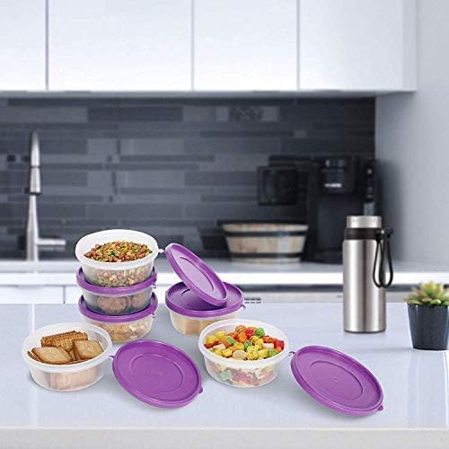 SIMPARTE Plastic Nesterware Container with Lid for Kitchen Spices Storage Leftover Food Snacks Travelling Purple Set of 6 1 x 1L 2 x 750 ML 3 x 500 ML - Image 1
