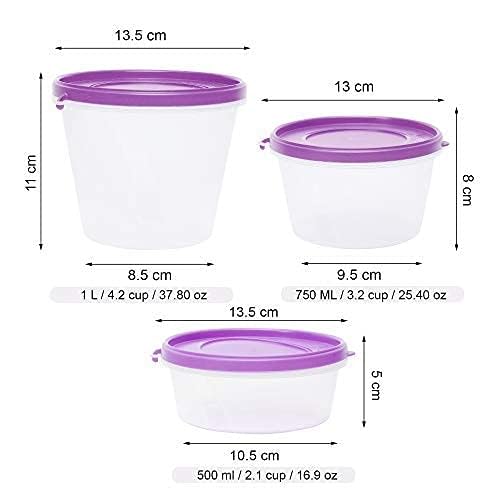 SIMPARTE Plastic Nesterware Container with Lid for Kitchen Spices Storage Leftover Food Snacks Travelling Purple Set of 6 1 x 1L 2 x 750 ML 3 x 500 ML - Image 4