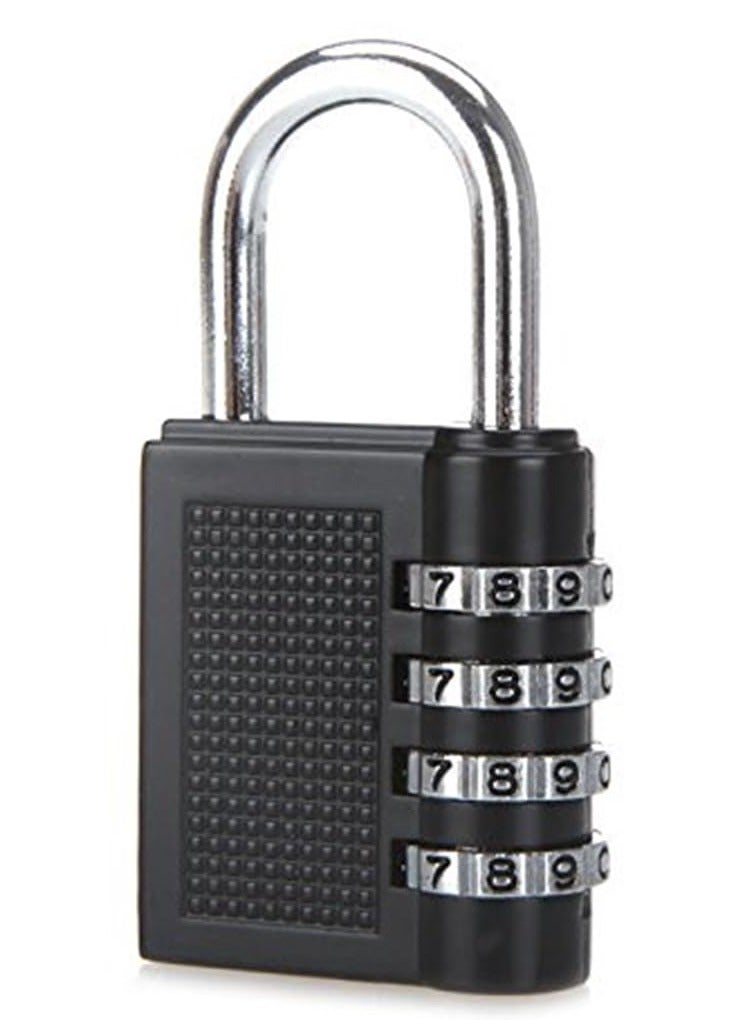 4 Digit Combination Padlock, Security Padlock, Luggage Travel Locks, Code Lock with Alloy Body for Travel Suitcases, Luggage Bags, Locker, School Gym, Bike Lock - Zinc Finish-  Black  - Image 1