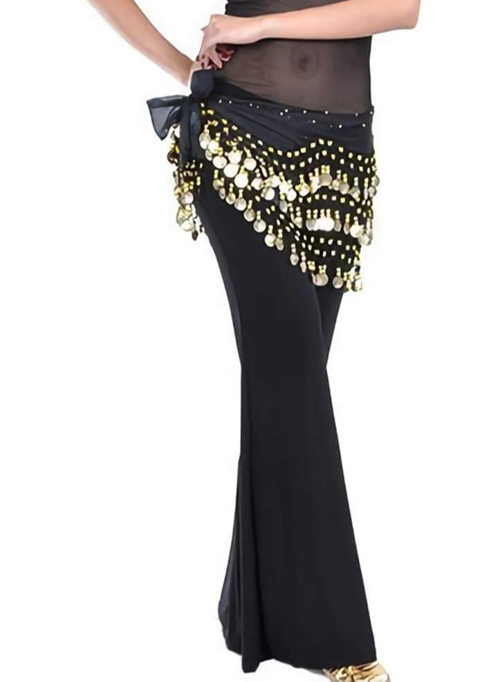 Belly Dance Skirt，128 Coins Belly Dance Hip Scarf Tribal Belt， Halloween Elf Costume Accessories ，Performance Costume(black)  - Image 4