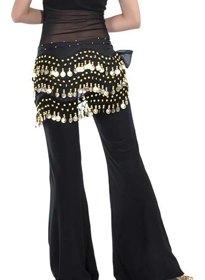 Belly Dance Skirt，128 Coins Belly Dance Hip Scarf Tribal Belt， Halloween Elf Costume Accessories ，Performance Costume(black)  - Image 5
