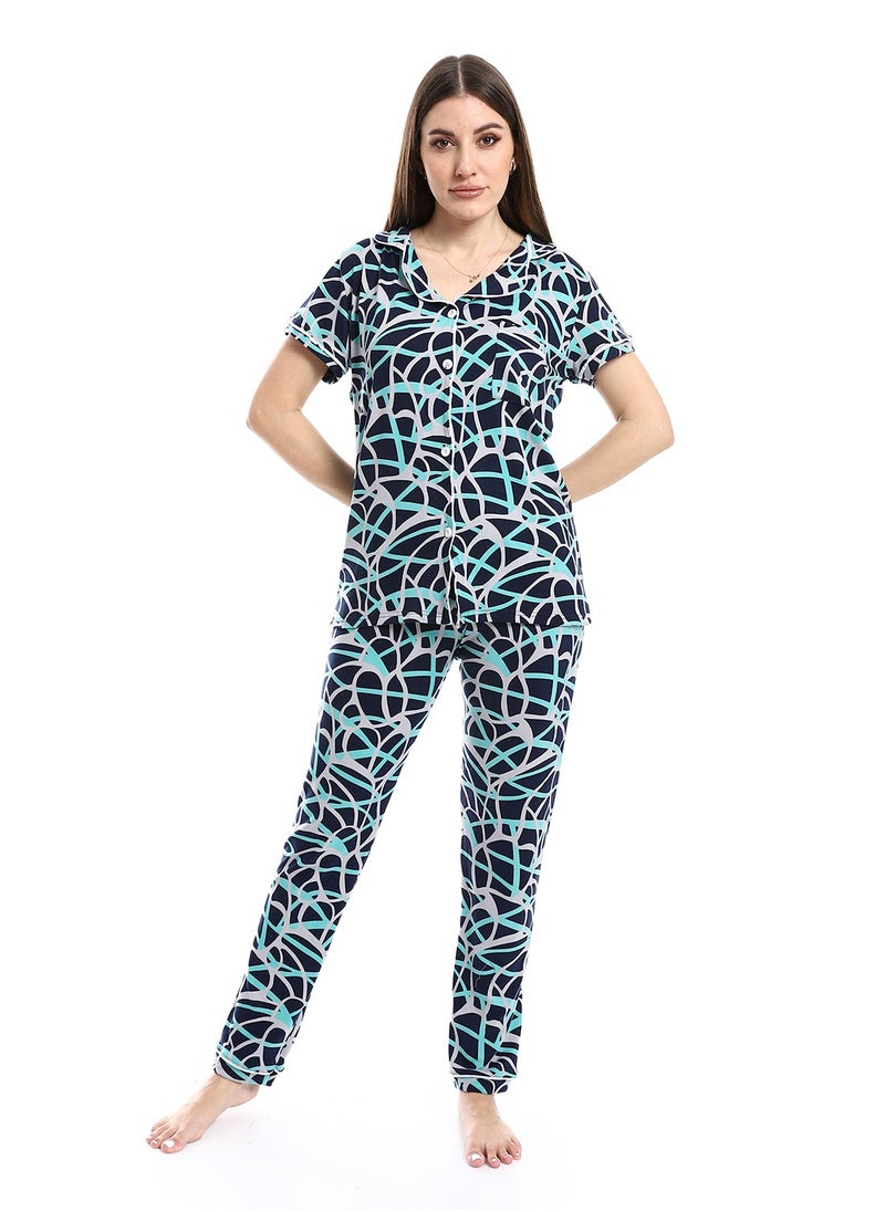 Caesar - Women Pajama Set With Pants And Button Design - Image 1
