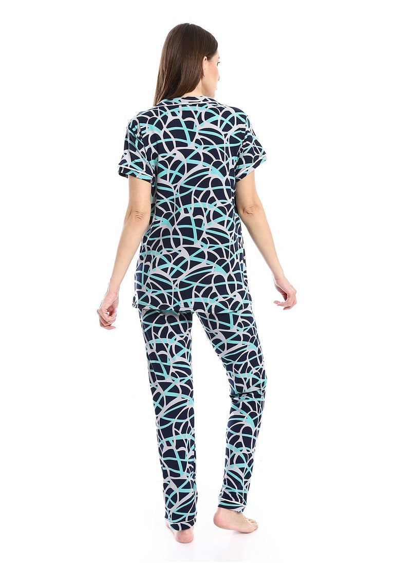 Caesar - Women Pajama Set With Pants And Button Design - Image 1