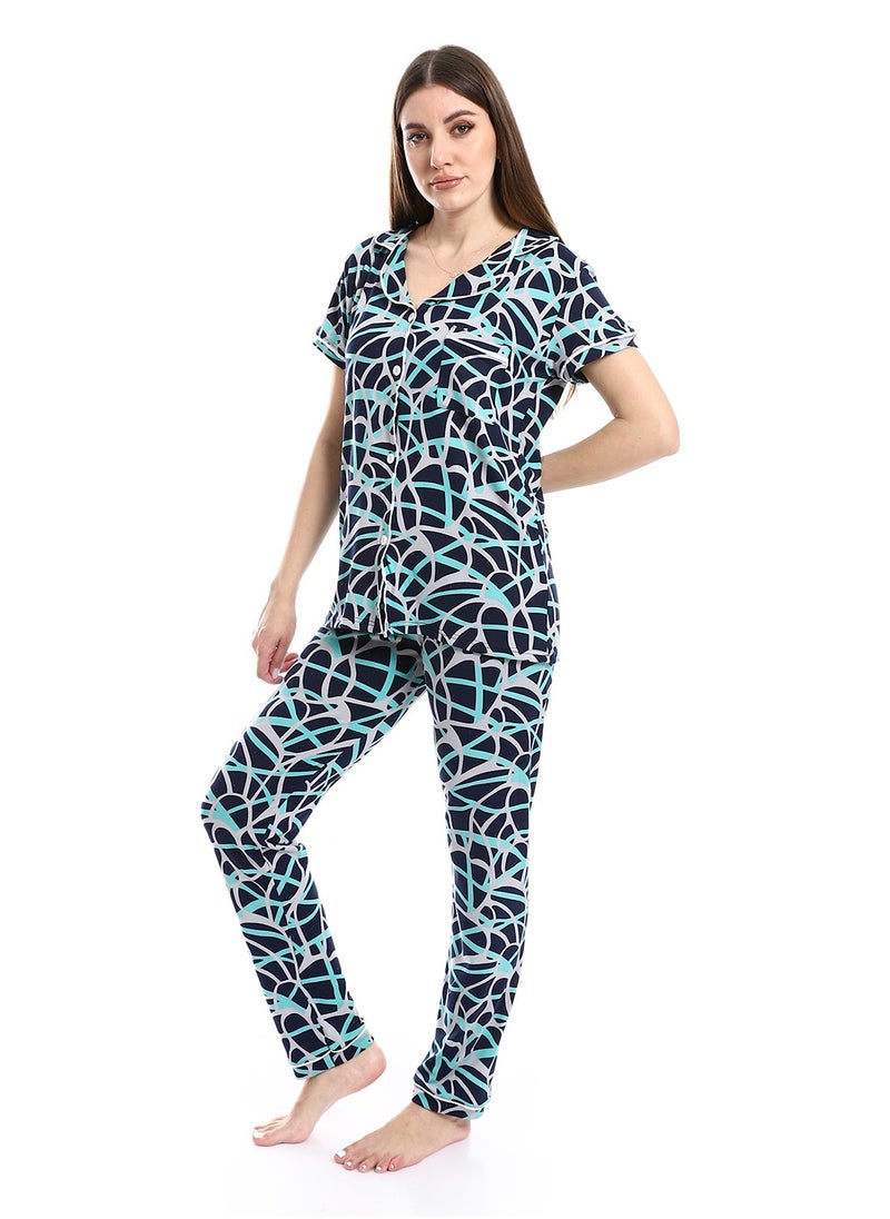 Caesar - Women Pajama Set With Pants And Button Design - Image 1