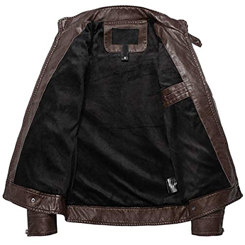 WULFUL Men's Vintage Stand Collar Leather Jacket Motorcycle PU Jacket and Coat - Image 2