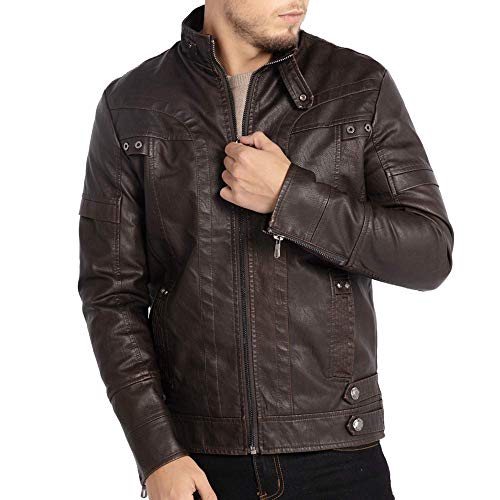 WULFUL Men's Vintage Stand Collar Leather Jacket Motorcycle PU Jacket and Coat - Image 3