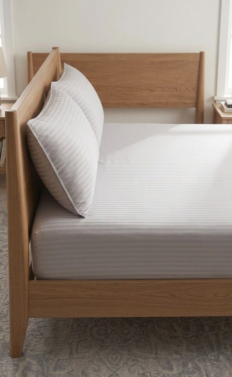 ريشا هوم Rishahome King Size 3-Piece Light Grey Stripe Bedsheet Set - 160x200+30 cm Fitted Sheet & 2 Pillow Cases - Image 2