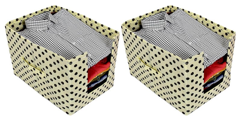 Kuber Industries Polka Print 2 Pieces Non Woven Shirt StackerShirt Organizer Wardrobe Organizer IvoryKUBMART1610 - Image 1