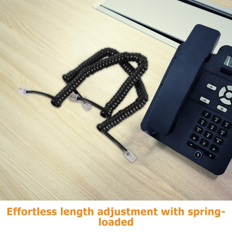 Coiled Telephone Cord for Landline Phones Black Receiver Cable Home and Office Use - Image 4
