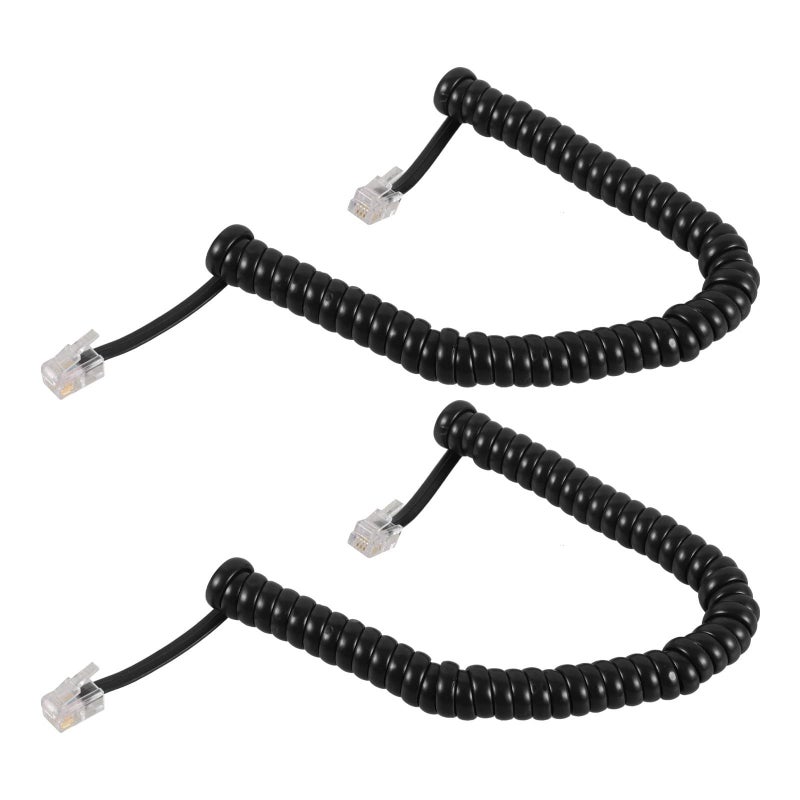 Coiled Telephone Cord for Landline Phones Black Receiver Cable Home and Office Use - Image 2