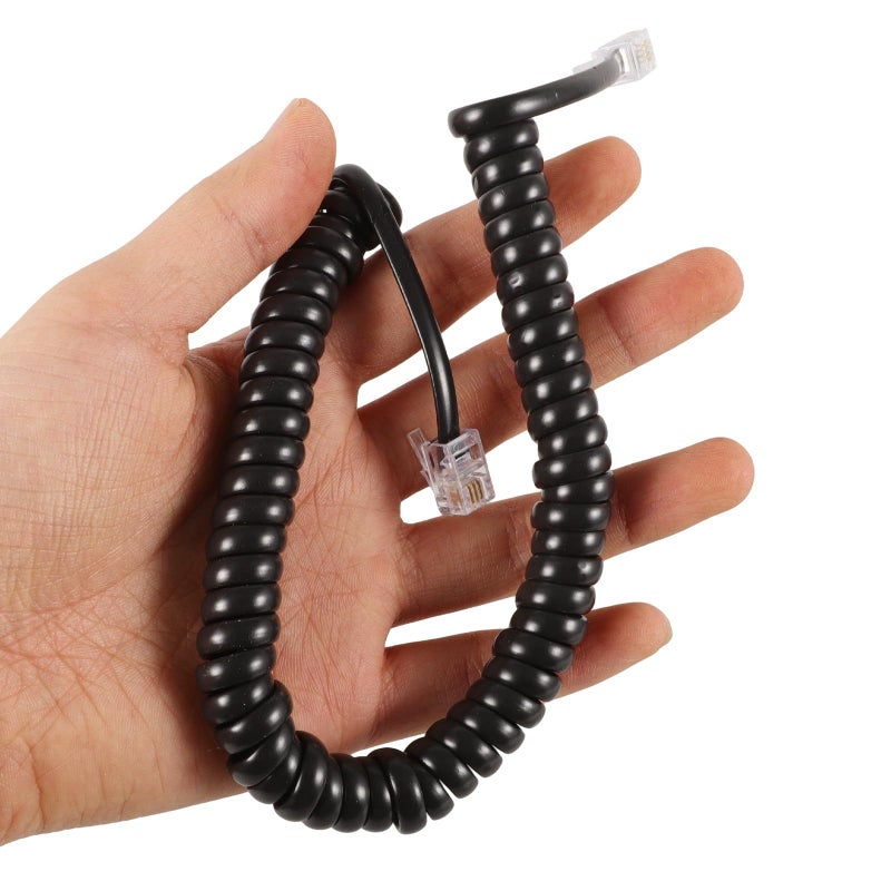 Coiled Telephone Cord for Landline Phones Black Receiver Cable Home and Office Use - Image 5