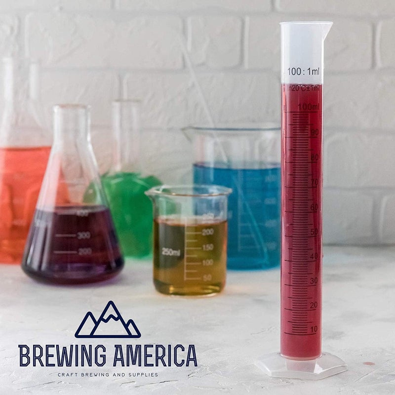 Brewing America 100ml Plastic Graduated Cylinder Beaker - 100ml Science Measuring Test Tube Flask, 2-sided Marking - Black and Raised Graduation Lines, Pour Spout - Image 3