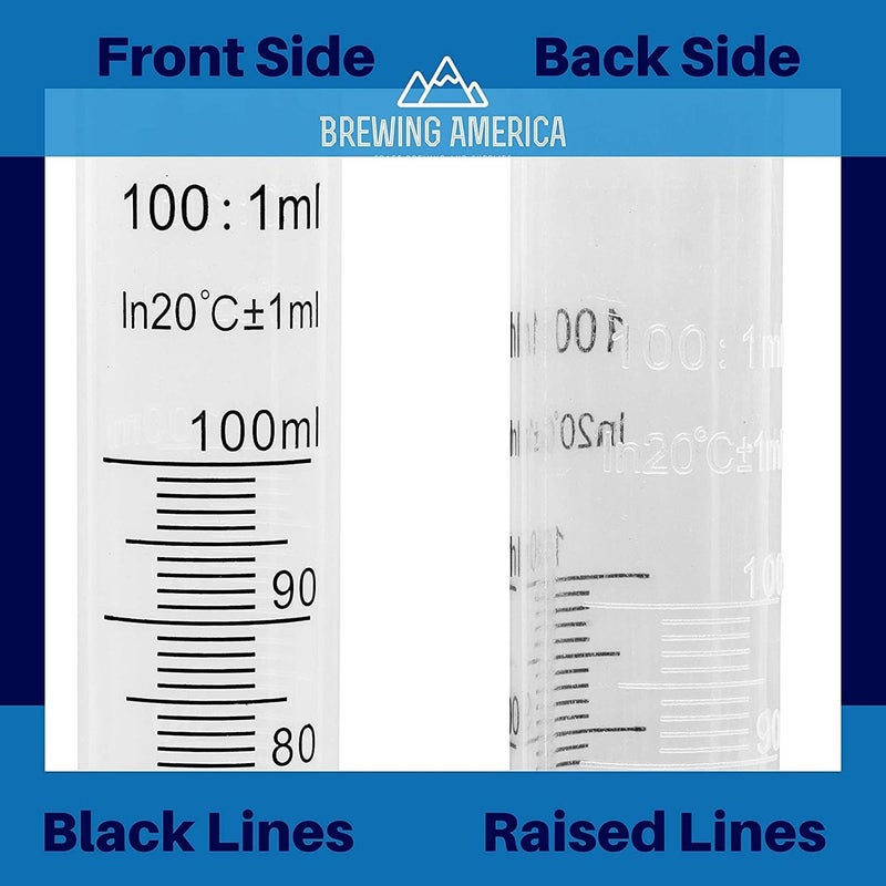 Brewing America 100ml Plastic Graduated Cylinder Beaker - 100ml Science Measuring Test Tube Flask, 2-sided Marking - Black and Raised Graduation Lines, Pour Spout - Image 4